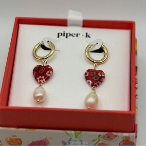 Piper K Red Heart Earrings with Gold Accents